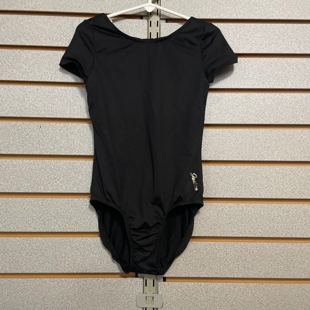 Justice Girls Black Short Sleeve Leotard Dance Gymnastics Ballet Size‎ S 7/8